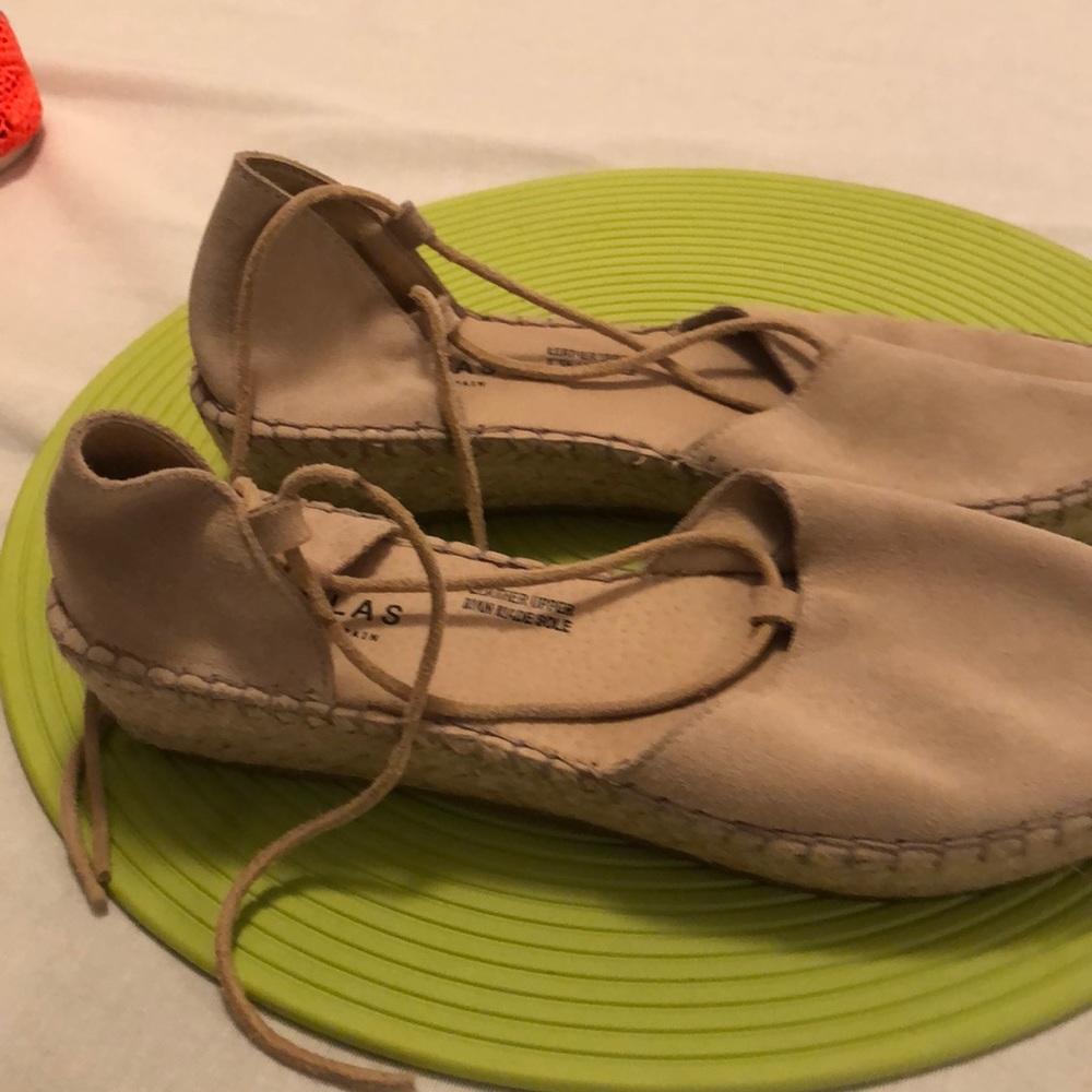 Beige Suede Lace-Up Espadrille Flats